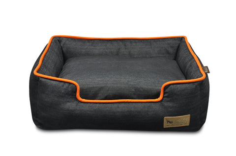 Lounge Bed - Denim with Orange Trim