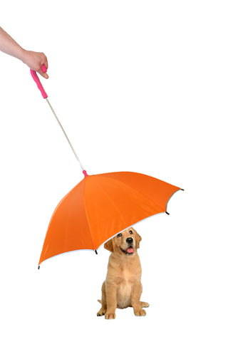 Pour-Protection Umbrella With Reflective Lining And Leash Holder - Orange With Red Handle