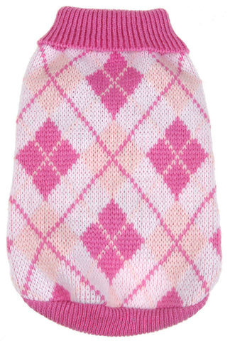 Argyle Style Ribbed Fashion Pet Sweater - Pink Argyle
