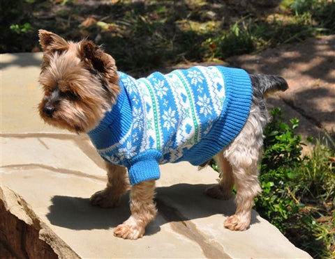 100% Pure Combed Cotton Dog Sweater BLUE SNOWFLAKE and HEARTS