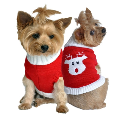 Christmas 100% Pure Combed Cotton Dog Sweater RED RUDOLF