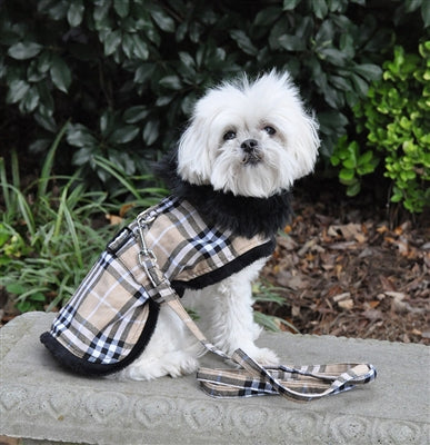 Designer Brown Plaid Classic Harness Coat & Matching Leash