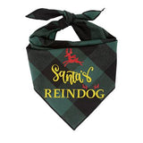 Christmas Dog Bandana - Black & Green Plaid Flannel - SANTA'S REINDOG