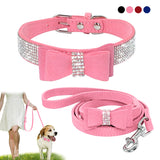 Rhinestone Bling Leather Collar & Leash Set