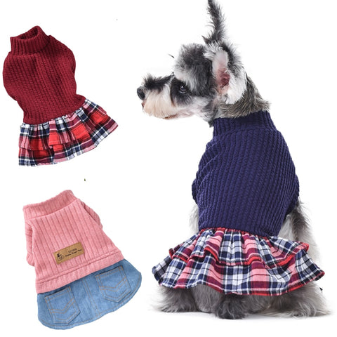 All New Plaid & Denim Look Doggy Skirt