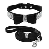 Rhinestone Bling Leather Collar & Leash Set