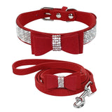 Rhinestone Bling Leather Collar & Leash Set
