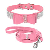 Rhinestone Bling Leather Collar & Leash Set