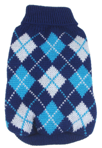 Argyle Style Ribbed Fashion Pet Sweater - Black/Blue Argyle